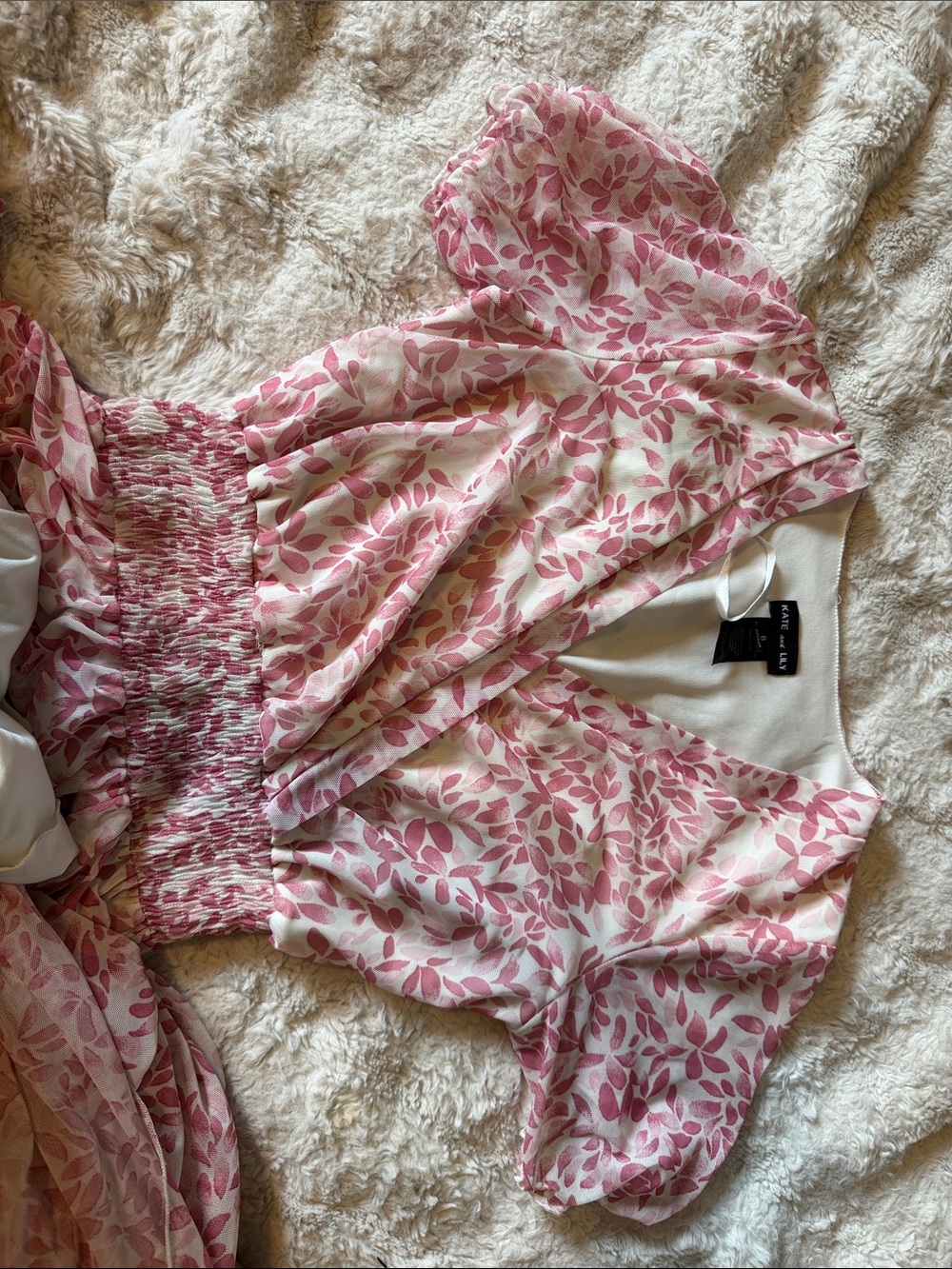 Floral Pink Leaf Puff Sleeve Dress
